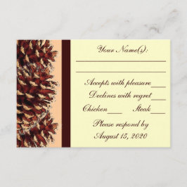 RSVPカードを結婚する素朴な茶色のモモのマツ円錐形 出欠カード