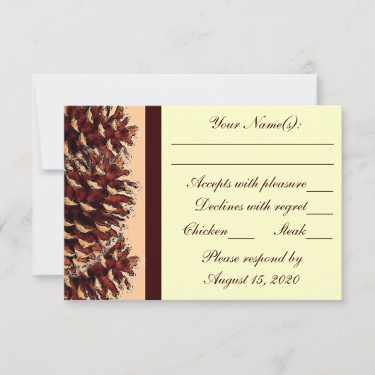 RSVPカードを結婚する素朴な茶色のモモのマツ円錐形 出欠カード (正面)