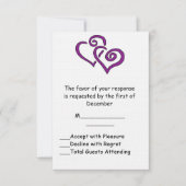 RSVPカードを結婚する紫色の二重ハート 出欠カード (正面)