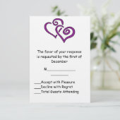 RSVPカードを結婚する紫色の二重ハート 出欠カード (スタンド正面)