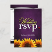 RSVPカードを結婚する紫色の黒板のヒマワリ 出欠カード (正面/裏面)