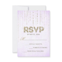 RSVPカードを結婚する紫色及び金ゴールドのグリッターの一見