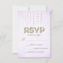 RSVPカードを結婚する紫色及び金ゴールドのグリッターの一見 出欠カード