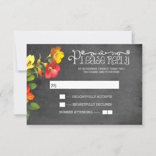 RSVPカードを結婚する花の黒板 出欠カード (正面)