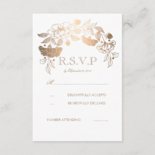 RSVPカードを結婚する金ゴールドおよび白いシャクヤクの月桂樹 出欠カード