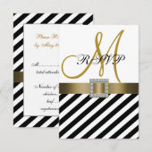 RSVPカードを結婚する金ゴールドの黒のストライプのリボン 出欠カード (正面/裏面)