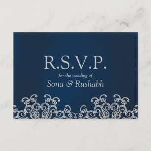 RSVPカードを結婚する銀および海軍インドのスタイル 出欠カード