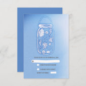 RSVPカードを結婚する青いビーチのメーソンジャー 出欠カード (正面/裏面)