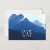 RSVPカードを結婚する青い山地のシルエット 出欠カード (裏面)