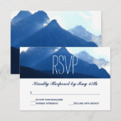 RSVPカードを結婚する青い山地のシルエット 出欠カード (正面/裏面)