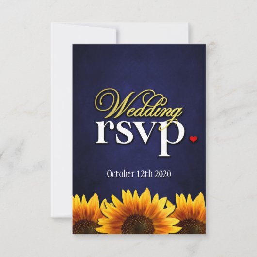RSVPカードを結婚する青い黒板のヒマワリ 出欠カード (正面)