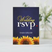RSVPカードを結婚する青い黒板のヒマワリ 出欠カード (スタンド正面)