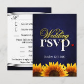 RSVPカードを結婚する青い黒板のヒマワリ 出欠カード (正面/裏面)