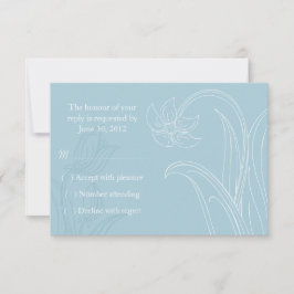 RSVPカードを結婚する青及び白い花及び葉 出欠カード