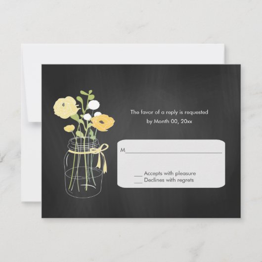 RSVPカードを結婚する黒板のメーソンジャー 出欠カード (正面)