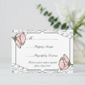RSVPカードを結婚するScrollworkおよびピンクの花 出欠カード (スタンド正面)