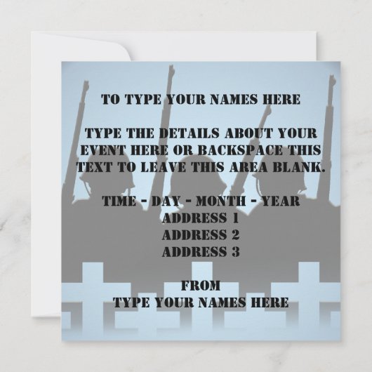 RSVPカードを除く忘れ戦争記念招待状 招待状 (裏面)