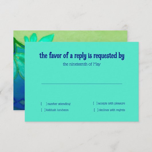 RSVPカードアクアグリーンブルーフローラ水彩 招待状 (正面/裏面)