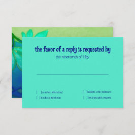 RSVPカードアクアグリーンブルーフローラ水彩 招待状