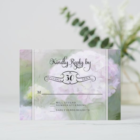 RSVPカードアジサイ園フラワーズタイポグラフィ 出欠カード (スタンド正面)