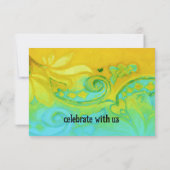 RSVPカードイエローターコイズブルーフローラ水彩 招待状 (裏面)