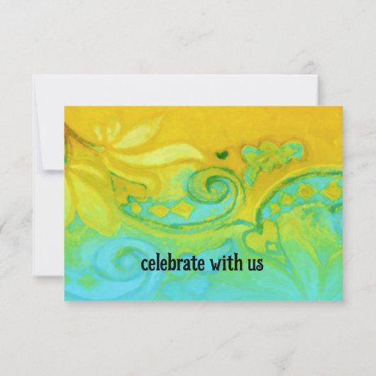 RSVPカードイエローターコイズブルーフローラ水彩 招待状 (裏面)