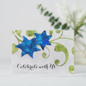 RSVPカードウォーターカラースターフローラデザインブルー 招待状 (スタンド正面)
