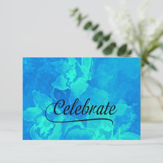 RSVPカードウォーターカラーフラワーアクアとターコイズ 出欠カード (スタンド正面)