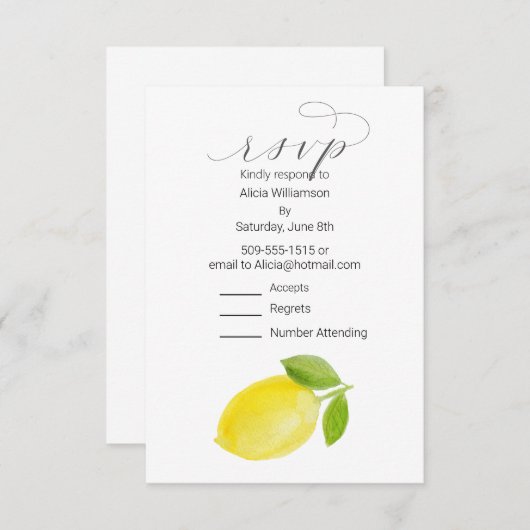 RSVPカードウォーターカラーレモン エンクロージャーカード (正面/裏面)