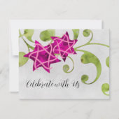 RSVPカードウォーター色スターフローラデザインピンク 招待状 (正面)