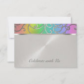 RSVPカードエレガントレインボーとシルバーフィリグリー 出欠カード (正面)