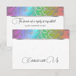 RSVPカードエレガントレインボーとシルバーフィリグリー 招待状