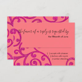 RSVPカードスクロールパターンピンク 出欠カード