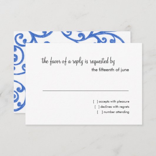 RSVPカードスクロールパターンブルー 出欠カード (正面/裏面)