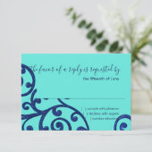 RSVPカードスクロールパターンブルー 出欠カード (スタンド正面)