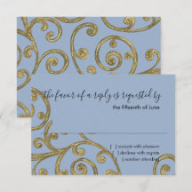 RSVPカードスクロールパターン金ゴールド