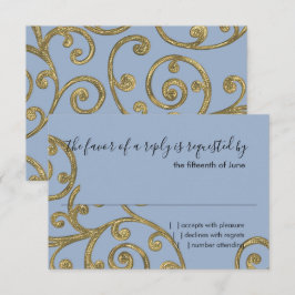 RSVPカードスクロールパターン金ゴールド 出欠カード