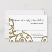 RSVPカードスクロールパターン金ゴールド 出欠カード (正面)