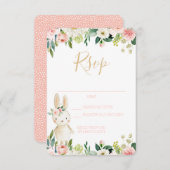 RSVPカードソフバニー赤面フローラ エンクロージャーカード (正面/裏面)