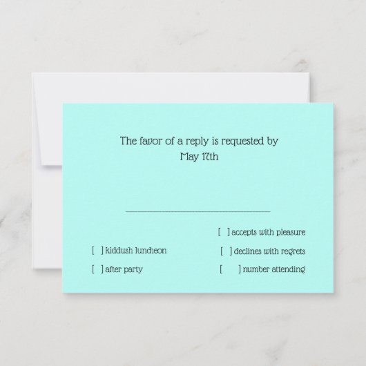 RSVPカードターコイズアクアスターオブデイビッド 招待状 (裏面)