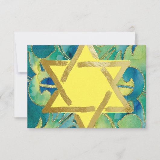 RSVPカードターコイズグリーンイエローウォーター色 出欠カード (正面)