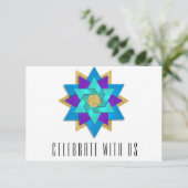 RSVPカードターコイズブルーアクアパープルスターフラワー 出欠カード (スタンド正面)