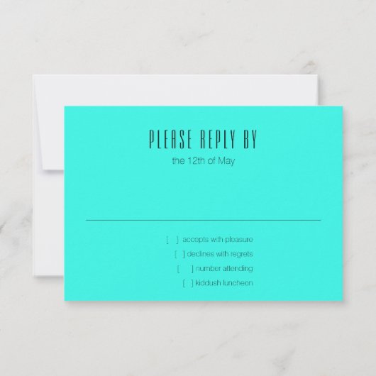 RSVPカードターコイズブルーアクアパープルスターフラワー 出欠カード (裏面)