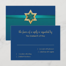 RSVPカードティール（緑がかった色）とブルーグラデーションスター 招待状