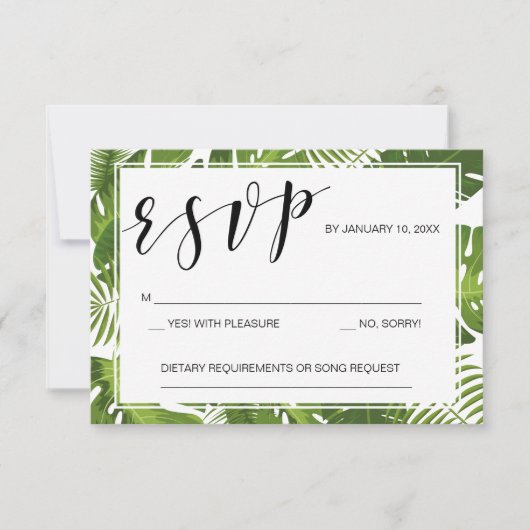 RSVPカードテンプレート熱帯優雅な結婚式 出欠カード (正面)