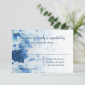 RSVPカードネイビーブルーウォーター色フローラ 出欠カード (スタンド正面)