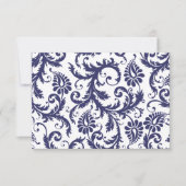 RSVPカードネイビーブルー&ホワイトダマスク 出欠カード (正面)