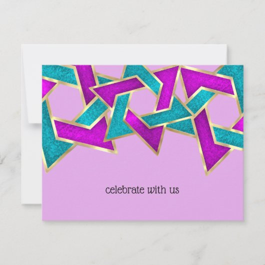 RSVPカードパープルターコイズスターオブデイビッド 招待状 (正面)