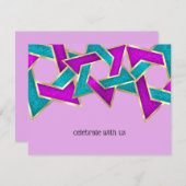 RSVPカードパープルターコイズスターオブデイビッド 招待状 (正面/裏面)