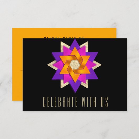 RSVPカードパープルピンクオレンジブラック 出欠カード (正面/裏面)